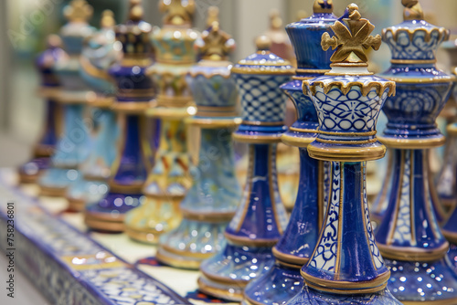 Perfect gift chess lovers treasured blue gold ceramic chess piec
