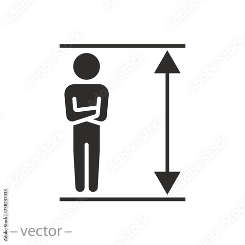 scale with man icon, human measures height, flat symbol on white background - vector illustration