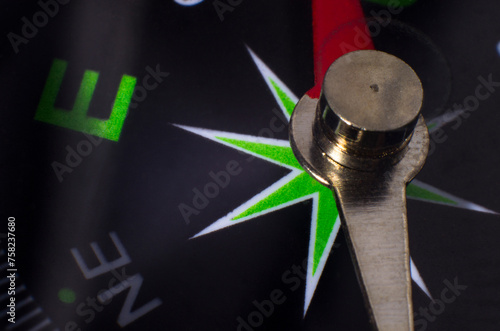 Close-up of a compass dial, macro photography