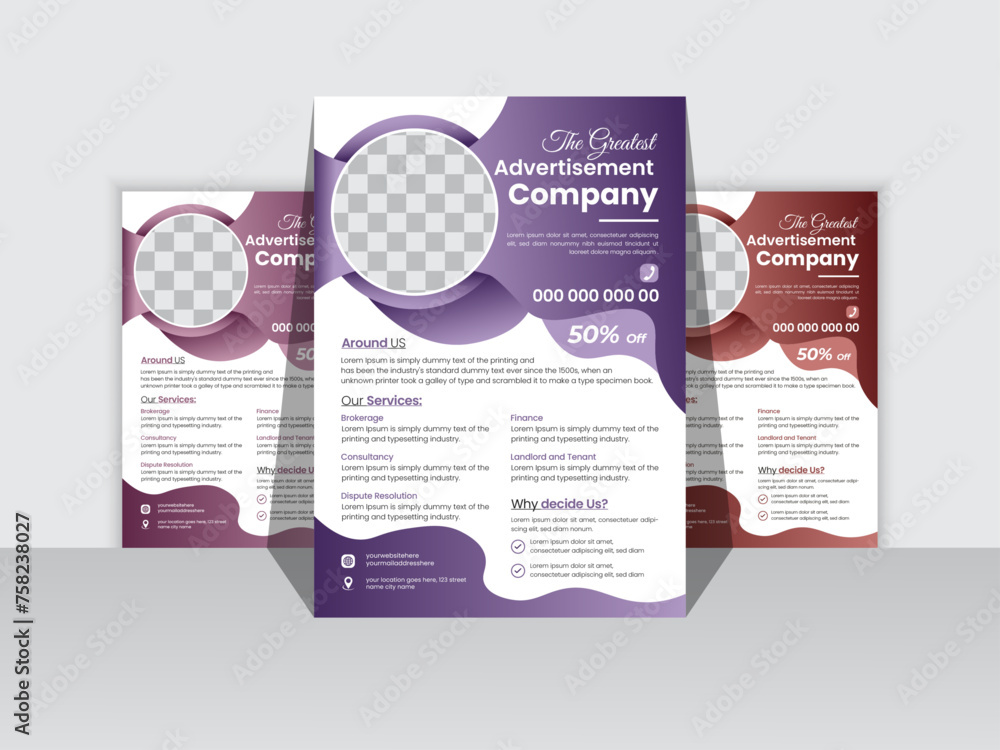 Corporate business flyer template design, modern business flyer template, abstract business flyer and creative design in A4 size with bleed.