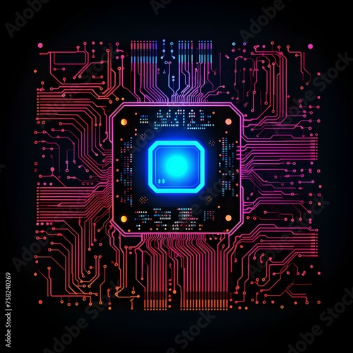 Futuristic glowing CPU with circuit lines on a dark background