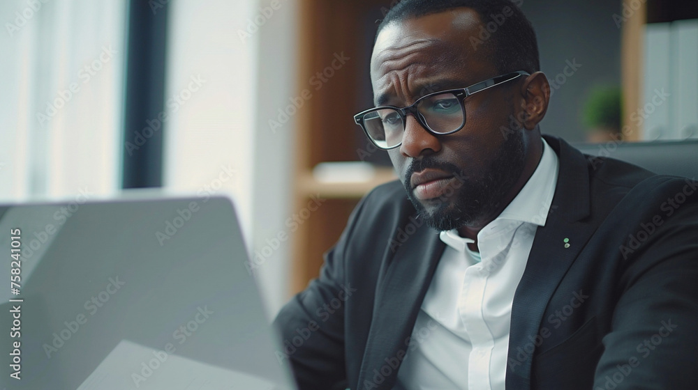 Businessman sitting in office, work on laptop on analyzing, analytic. Businessman sitting in office, work on laptop on analyzing, analytic.