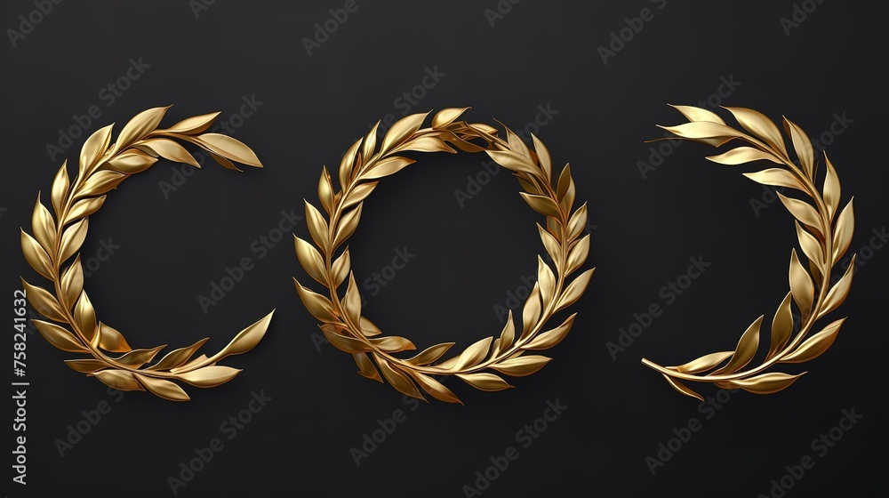 Set of Golden Olive Crowns Laurel Wreaths Cut Out

 - obrazy, fototapety, plakaty 