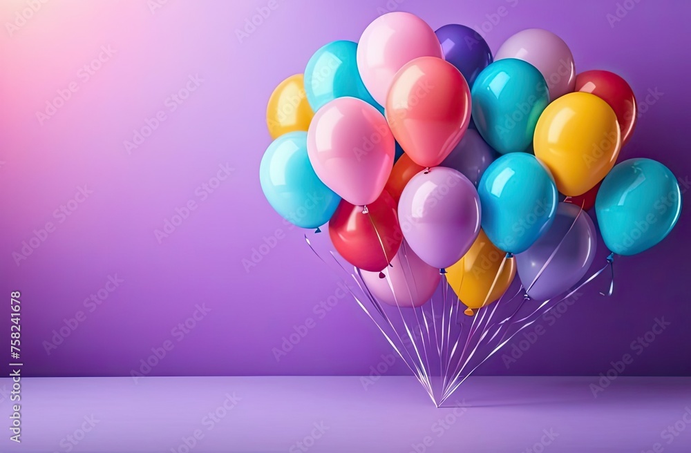Set of some multicolored helium balloons floating on blurred colorful background. Balloons for birthday, party, wedding or promotion banners or posters. Set of some multicolored helium balloons floating on blurred colorful background. Balloons for birthday, party, wedding or promotion banners or posters.