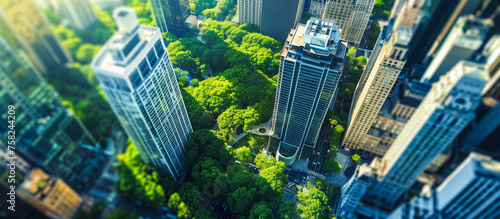 sutainable green cityscape concept blurred background photo