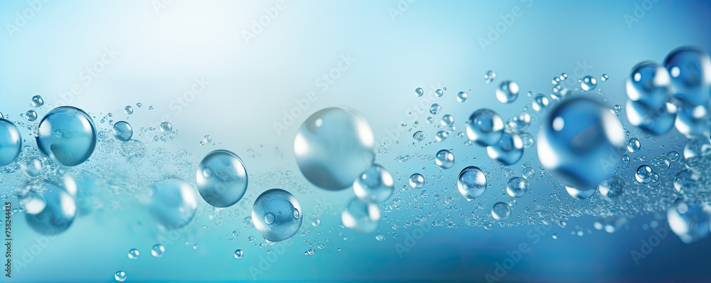 Water bubbles on wide white blue background. Water bubbles on wide white blue background.