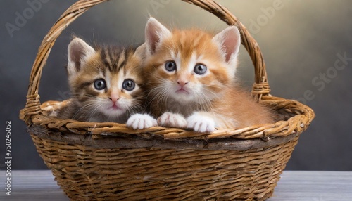 cute kittens in a wicker basket  © Marko