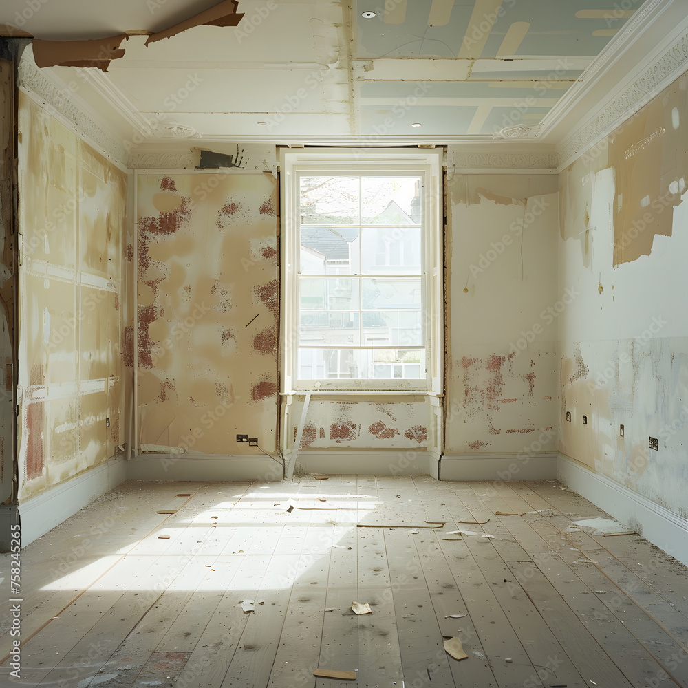 Fototapeta premium Artistic Depiction: Room in Need of Renovation generative ai
