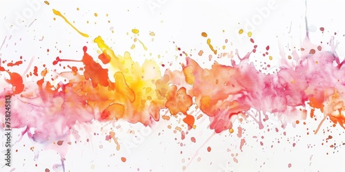 Energetic watercolor splash with warm red, orange, and yellow tones evoking joy and creative spontaneity on a white canvas.