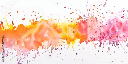 Energetic watercolor splash with warm red, orange, and yellow tones evoking joy and creative spontaneity on a white canvas.