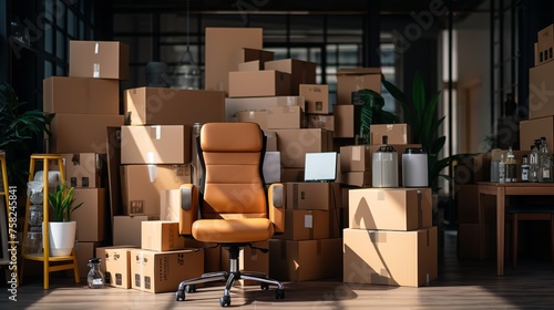 Stack of Cardboard Boxes with Office Supplies

 photo