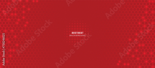 Abstract red vector banner with hexagon grid. Seamless pattern background	
