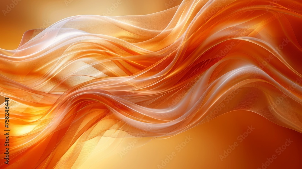 a computer generated image of a flowing orange and white wave on a brown background with a light reflection on the side of the image. a computer generated image of a flowing orange and white wave on a brown background with a light reflection on the side of the image.