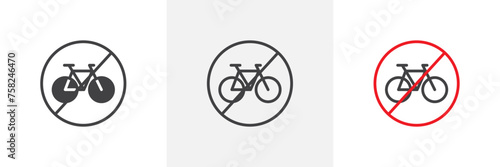 Bicycle Prohibition Sign Isolated Line Icon Style Design. Simple Vector Illustration