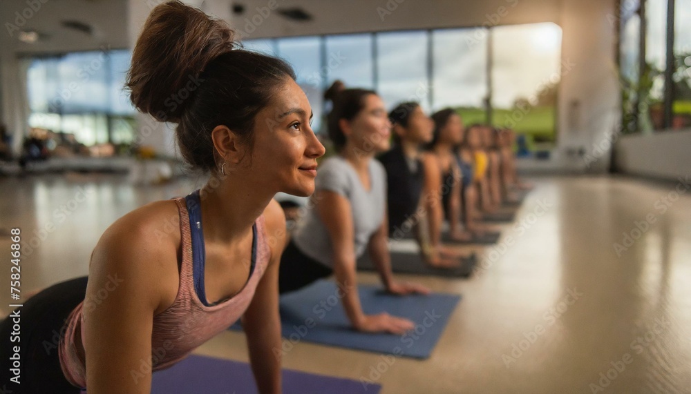 people in a yoga class performing a forward bend pose people in a yoga class performing a forward bend pose