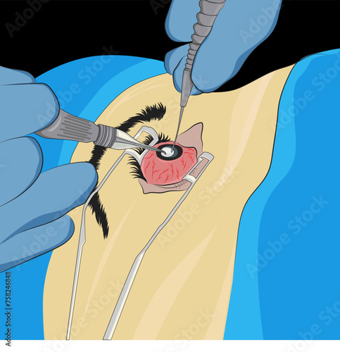 Eye surgery, ophthalmic surgery or eye surgery, operative session.