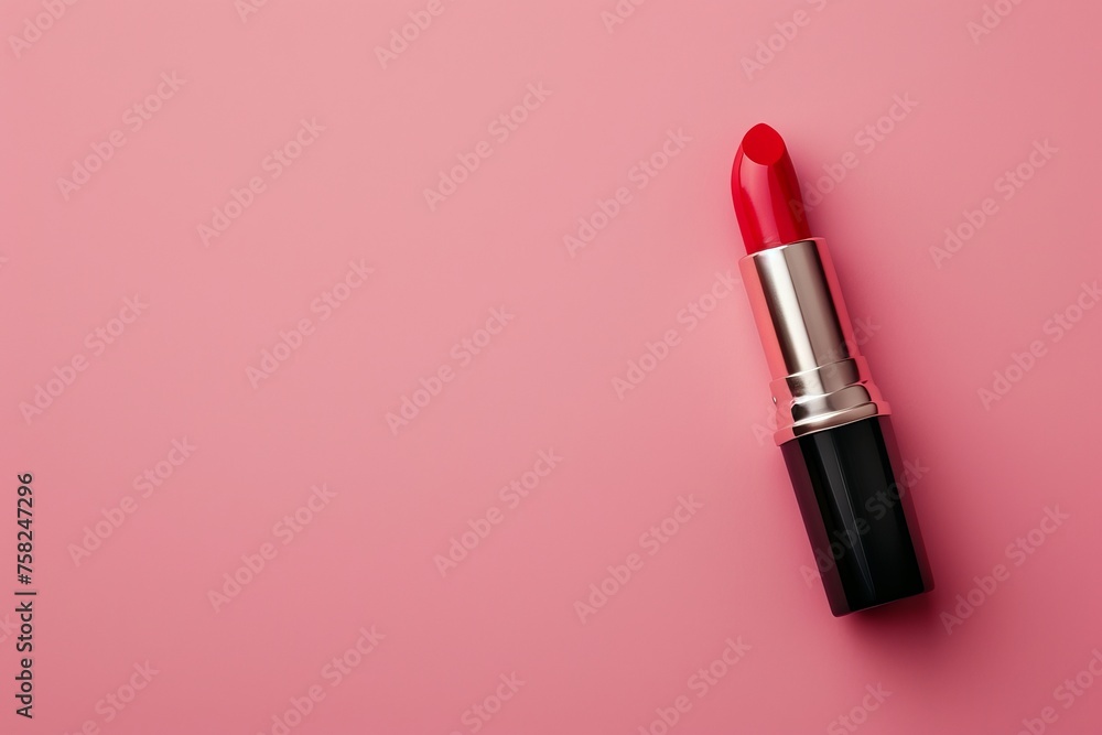 red lipstick on on pink background with copy space red lipstick on on pink background with copy space