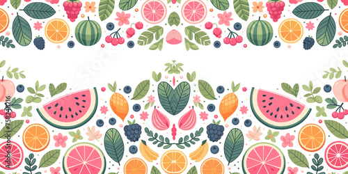 Seamless pattern with fruits and berries  summer fruit pattern background  Vector illustration  generative ai