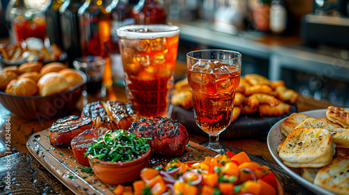 Delicious Bites and Refreshing Sips: Close-up Captures of Pub Finger Foods and Drinks