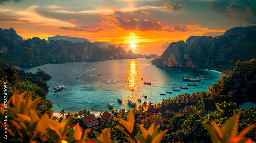 Explore the Stunning Landscapes of Thailand: Serene Lakes, Majestic Rivers, and Picturesque Mountains Await in this Tourist Paradise - obrazy, fototapety, plakaty 