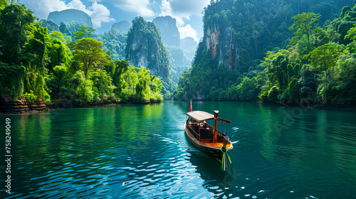Serene Beauty: Exploring Thailand's Stunning Landscapes with Lakes, Rivers, and Mountains in a Postcard-Worthy Scene of Tourism and Adventure photo