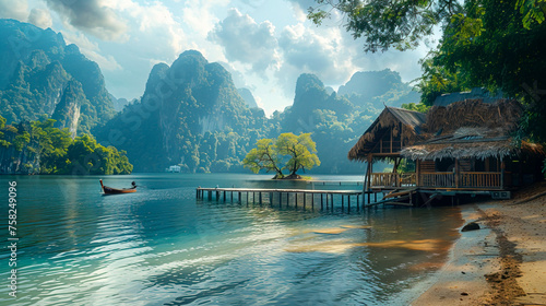 Enchanting Thailand: Serene Lake, Majestic Mountains, and Scenic River - A Postcard-Worthy Destination for Tourism