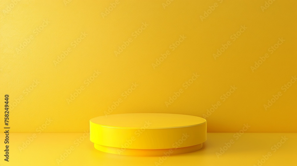 White podium on yellow background with spotlight for product display in studio setting. White podium on yellow background with spotlight for product display in studio setting.