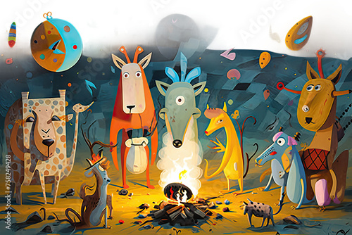 Abstract painting having party animals