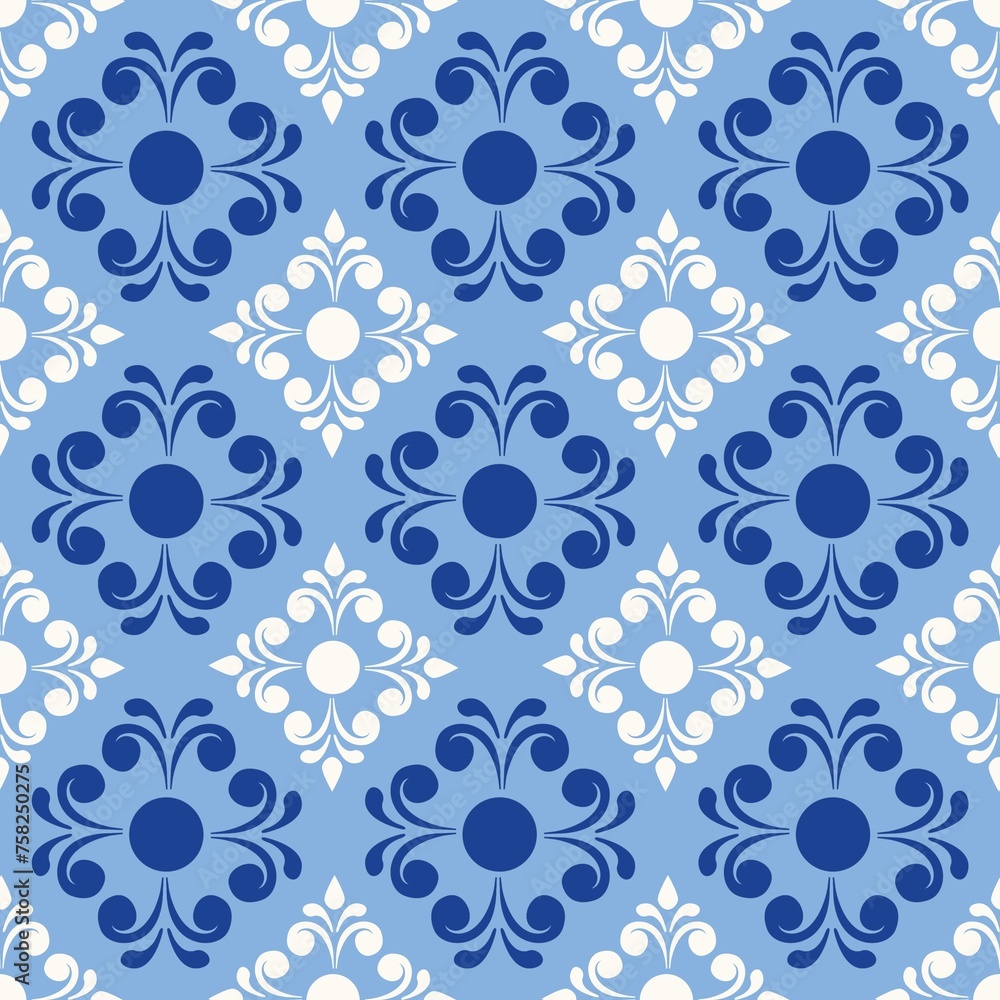 Blue and white mosaic like seamless background..Mosaic color texture for additional graphic design. Colorful, repeating background, with a delicate regular shape