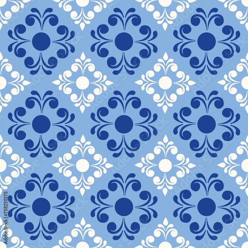Blue and white mosaic like seamless background..Mosaic color texture for additional graphic design. Colorful, repeating background, with a delicate regular shape