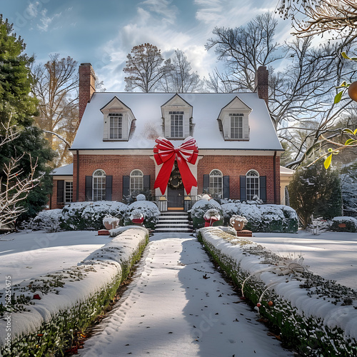 A home with a large red Gift bow on it  photo