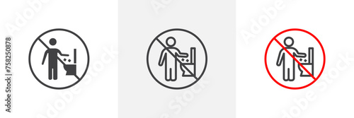 Do Not Litter in Toilet Sign Isolated Line Icon Style Design. Simple Vector Illustration