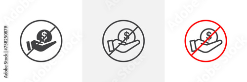 No Money Sign Isolated Line Icon Style Design. Simple Vector Illustration