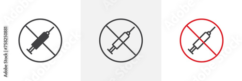No Syringe Sign Isolated Line Icon Style Design. Simple Vector Illustration