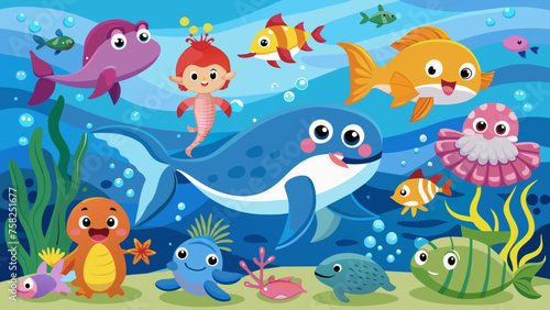 cartoon-sea-animals vector illustration © Radha Rani