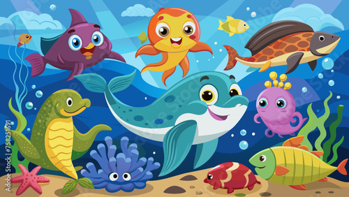 cartoon-sea-animals vector illustration 