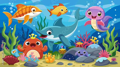 cartoon-sea-animals vector illustration 