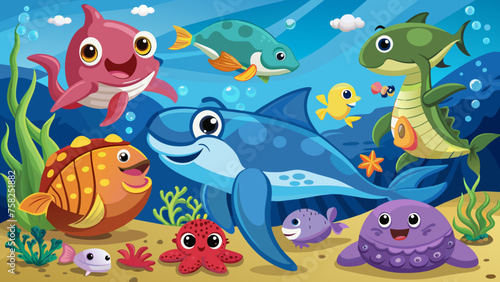 cartoon-sea-animals vector illustration  © Radha Rani
