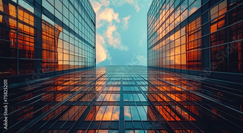 Golden Hour Reflections: Modern Glass Buildings Under a Majestic Sky