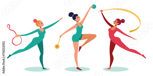 Gymnast woman doing exercises with a hoop. Vector illustration