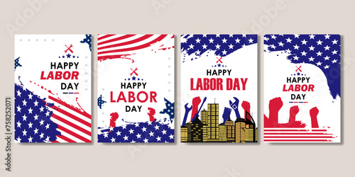 set of happy labor day poster for social media story, card, banner, background