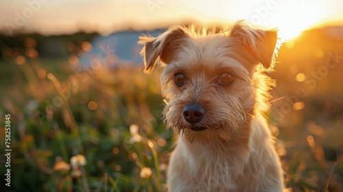 Small Brown Dog Standing on Lush Green Field