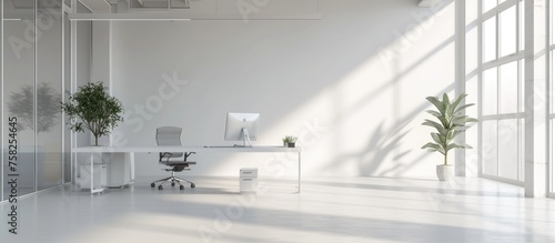 Large white wall mockup in an office building.