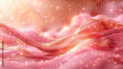  a close up of a pink and gold background with a blurry image of a wave in the foreground.