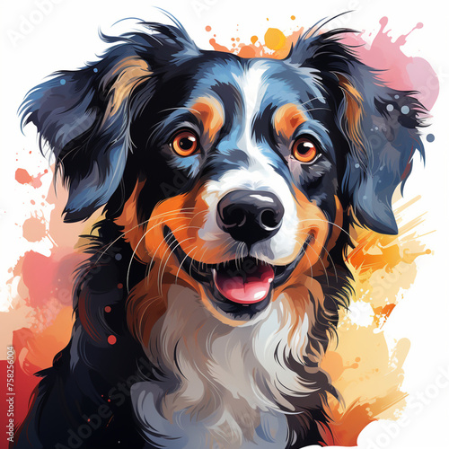 Cheerful Dog Watercolor Art with a Playful Essence © World T-Shirt