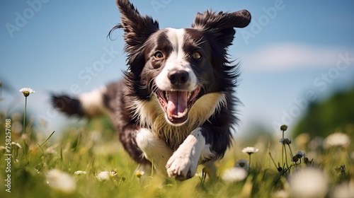 Border Collie Running: Close-Up of Ears Flapping in Meadow