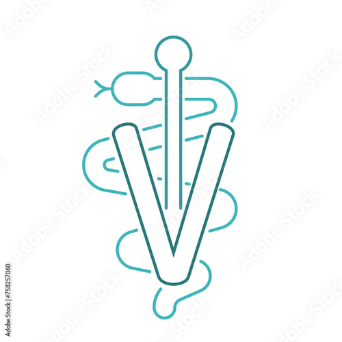 Veterinary symbol. Caduceus snake with stick. Vector illustration