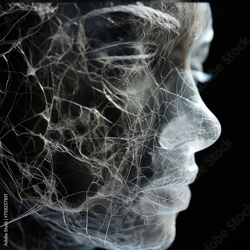 Wizualizacja popękanej szklanej rzeźby przestawiające twarz kobiety