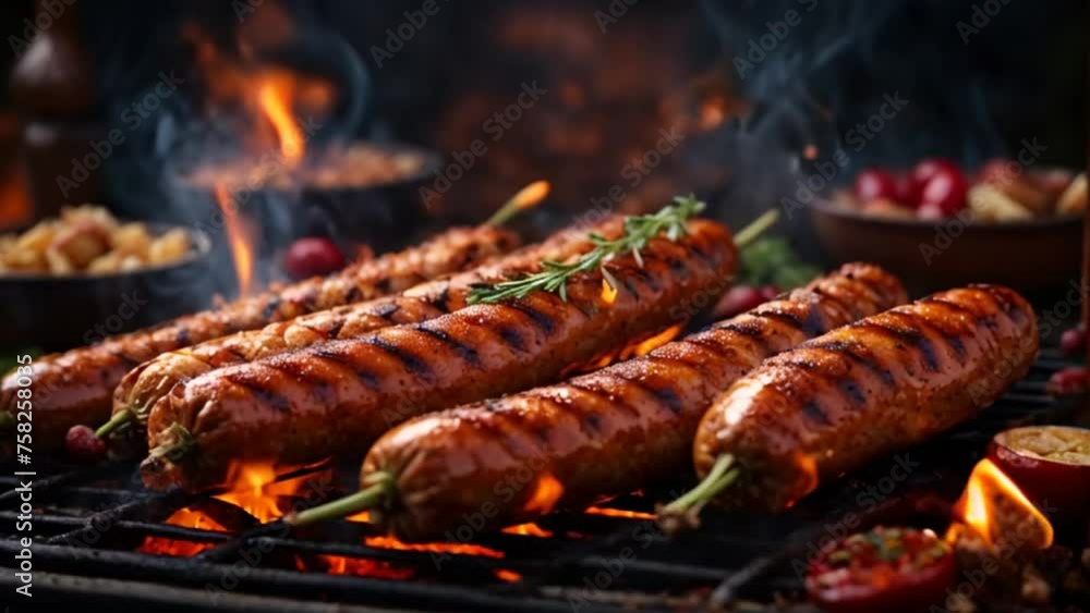 delicious sausages are fried on the fire delicious sausages are fried on the fire