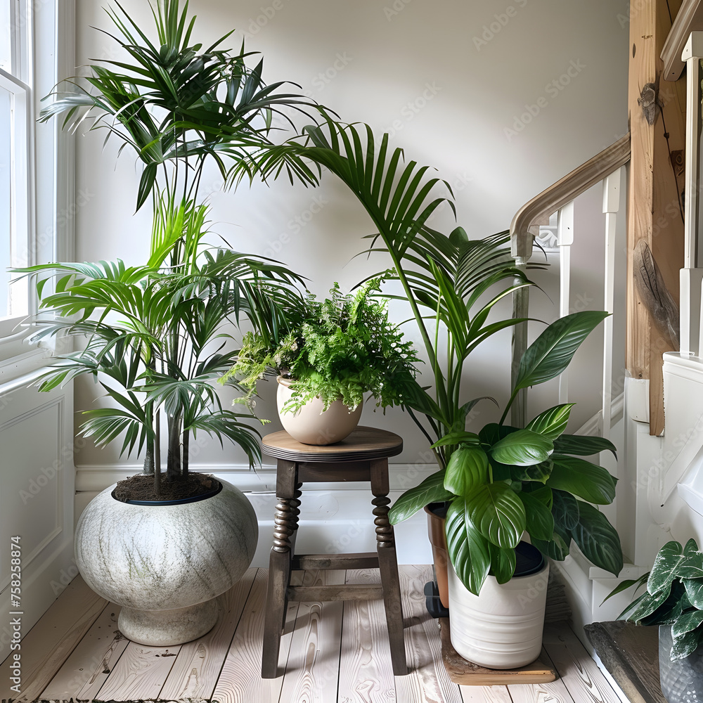 Variety of Indoor Plants in a Living Room generative ai Variety of Indoor Plants in a Living Room generative ai